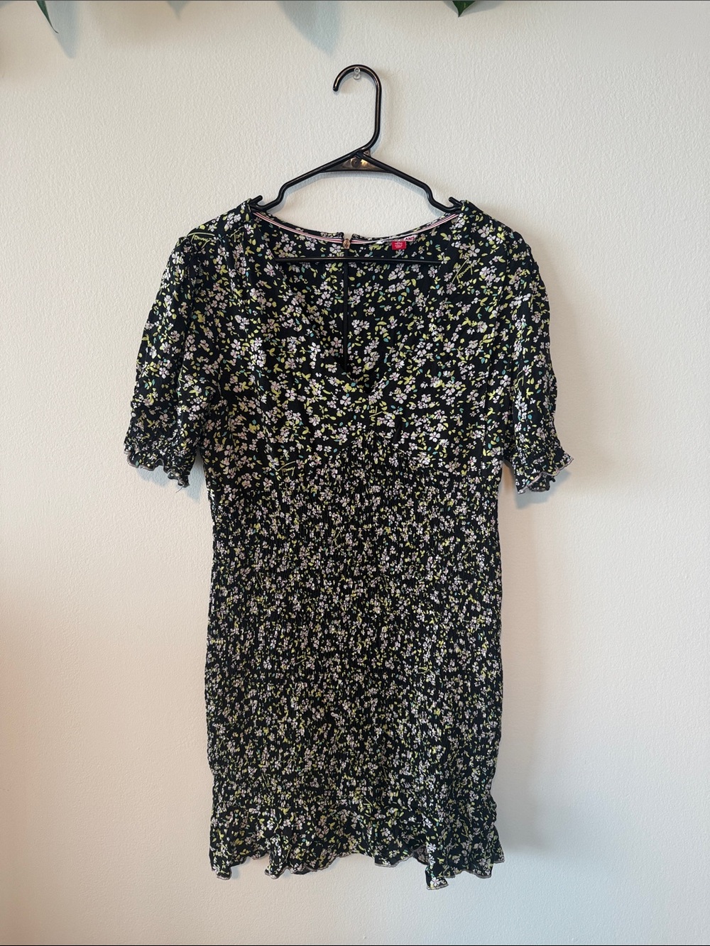 Tommy Hilfiger Black Floral Mini Dress with Green & White Print